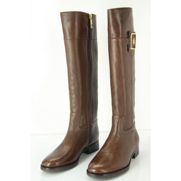 Tory Burch Leather Julian Logo Plaque Riding Boots  Coconut 5.5 - Picture 9 of 10